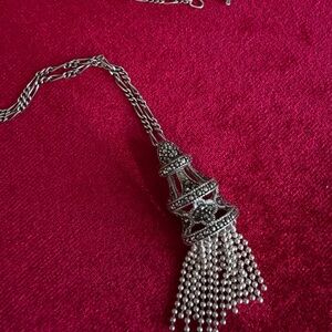 Vintage Marcasite Silver Tassel Pendant Necklace